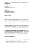 Page one of the HOA request letter, filled with sample details for A. Resident of Example Condominium Association